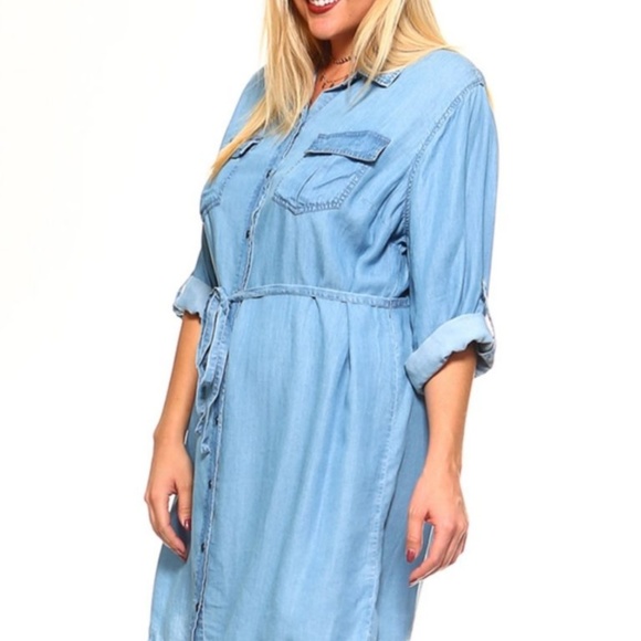 Plus Size Denim Shirt Dress - Picture 3 of 5